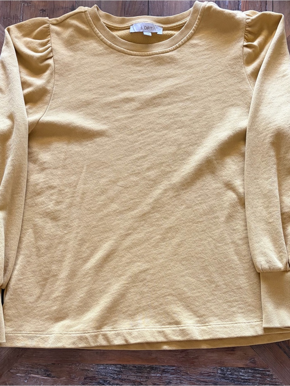 LOFT Golden Yellow Crewneck Sweater with Puff Shoulders